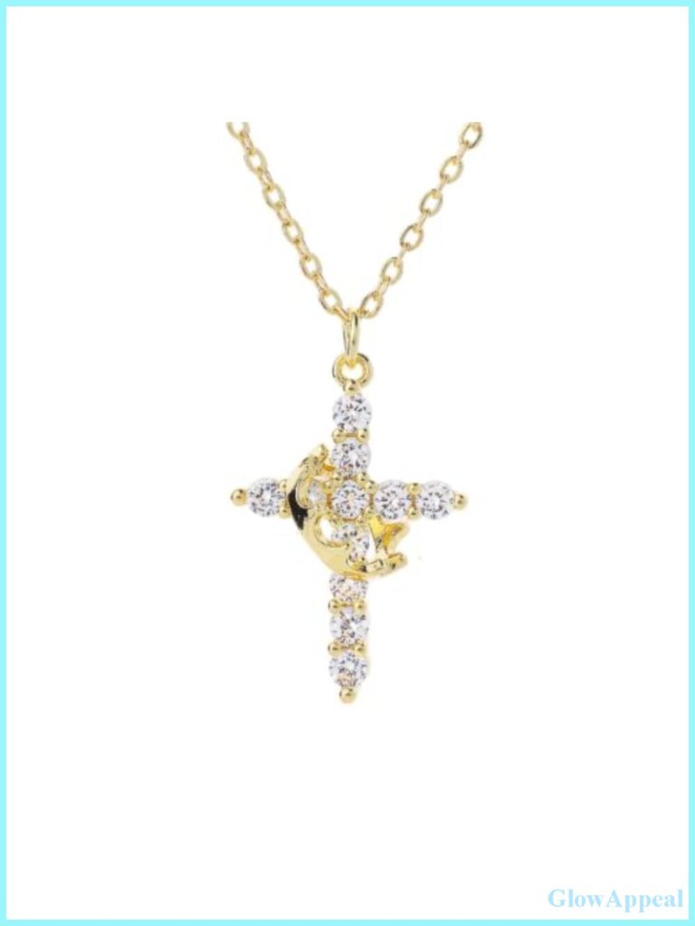Gold Plated Crown Cross Necklace CZ Pendant Christian Jewelry